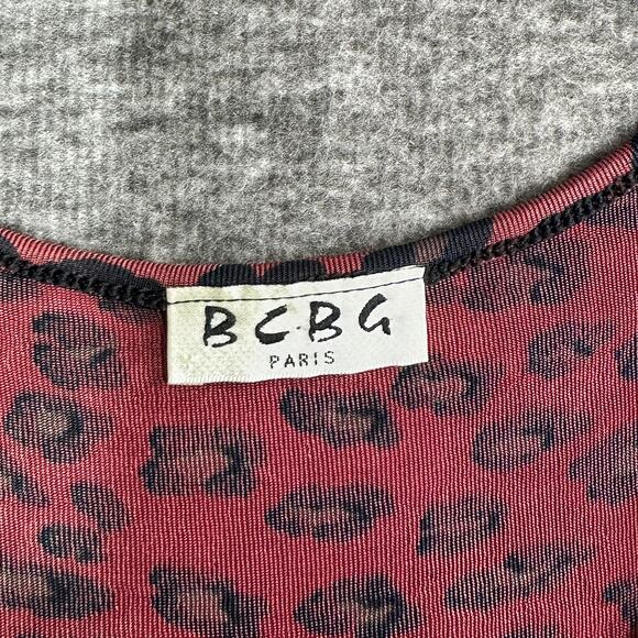 Vintage 90's BCBG Paris Dress Leopard Print Red Slinky Stretch - Picture 4 of 5